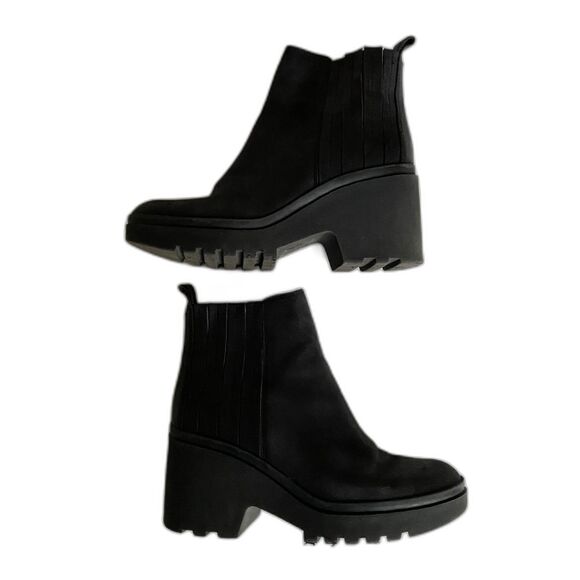 Eileen Fisher Black Kat Leather Wedge Ankle Bootie Pull-On Chelsea Style Sz 8 - Picture 10 of 12